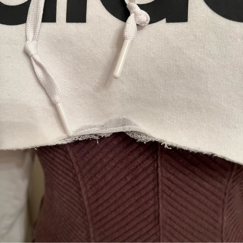 adidas White Cropped Hoodie with Black Logo and Stripe - Picture 7 of 12